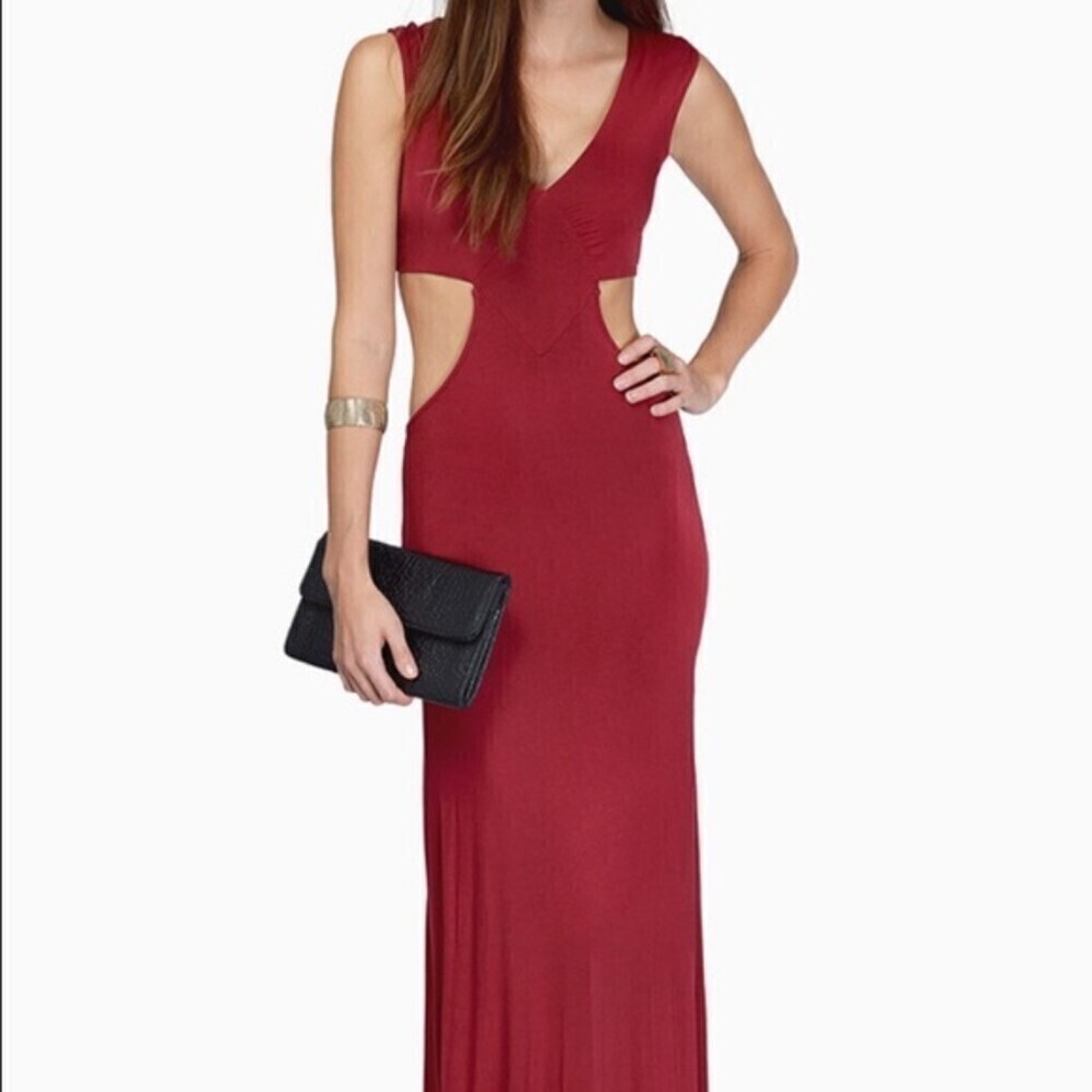 TOBI Justine Red Jersey Cut Out Sides Open Back Sleeveless Maxi Dress Medium